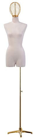 QHYXT Weibliche Form Mannequin Body Torso, mit goldenem Kopf und Stativständer, höhenverstellbare Oberkörper-Mannequin für Brautkleider (Beige)