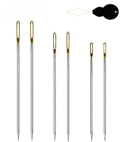 6PCS Large Eye Sewing Needles, 5.7cm/6.4cm/7.0cm 3 Sizes Needles, Embroidery Needles for Hand Sewing with a Threader