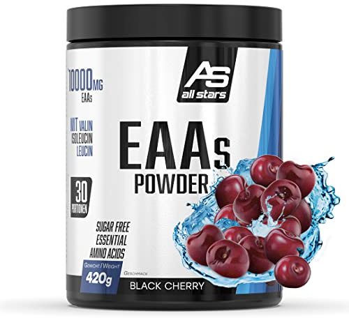 ALL STARS EAAs Pulver 420g Black Cherry vegan | Mikro-instantisiertes Aminosäurenpulver mit allen 8 essenziellen Aminosäuren, Hochdosiert mit 10.000mg, ideal fürs Training