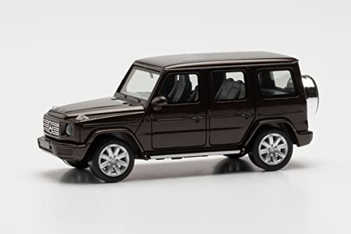Herpa Modellauto Mercedes-Benz G-Klasse, originalgetreu im Maßstab 1:87, Auto Modell für Diorama, Modellbau Sammlerstück, Deko Automodelle aus Kunststoff, Farbe: mysticbraun metallic