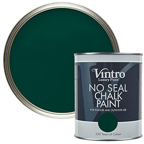 Vintro Paint | No Seal Chalk Paint | Dark Green | Interior & Exterior Use | Furniture | Walls | Wood | Metal | 1 Litre (Woodpecker Green)