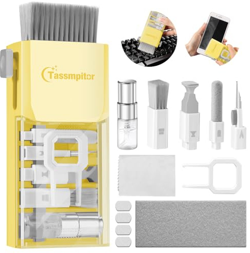 All-in-1 Keyboard Cleaner Laptop Cleaning Kit,Computer Screen-Safe Tools | MacBook iPad iPhone,Electronics Brush Tool for PC Camera Lens Earbuds,Deep Cleaning Spray Cloth, High-Density Soft Brush