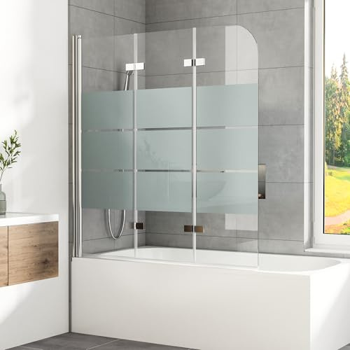Duschwand für Badewanne 120x140 cm 3-teilig Faltbar Gestreift Duschtrennwand Duschabtrennung Badewannenaufsatz mit 6mm ESG Sicherheitsglas