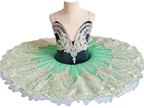 WIINXX Professionelles Ballett-Tutu für Kinder, Ballerina-Prinzessin, Mädchen, Schwanensee-Tanzkostüm, bestickter Tüll-Tutu-Wettbewerbsrock,Grün,130