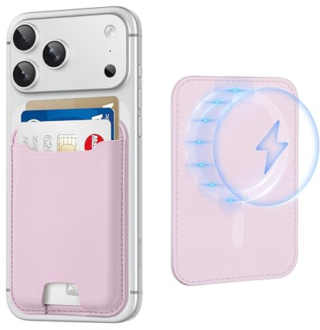TopMade for Magsafe Wallet, Strongest Magnetic Card Holder for iPhone 17, iPhone 16/15/14/13/12 Series, Leather Magnetic Phone Wallet with Powerful Magnets, RFID Blocking, Fit 4 Cards, Pink