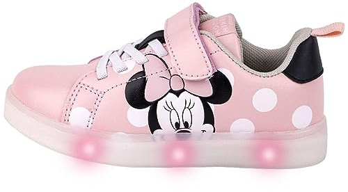 Zapatillas de Minnie Mouse - Multicolor - Talla 30 - Cierre de Velcro y Cordones - Zapatillas Deportivas Infantiles con Suela TPR y Luces - Estampado Minnie - Producto Original Diseñado en España