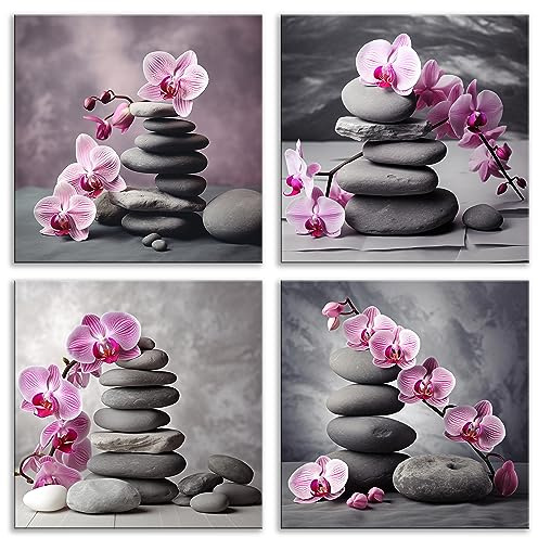 NAN Wind Tela artistica da parete con orchidee rosa e pietre zen, arte da parete con orchidee e orchidee in stile zen, pronta da appendere, per camere da letto, soggiorni, sale da pranzo