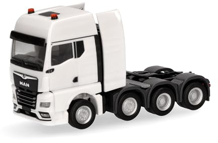 Herpa LKW Modell MAN TGX GX Schwerlastzugmaschine 4-achs (luftgefedert, 8x4), weiß, Miniatur im Maßstab 1:87, Sammlerstück, Made in Germany, Kunststoff