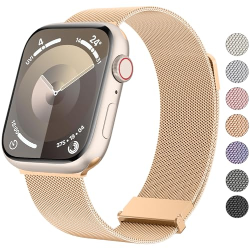 Metal Strap for Apple Watch Straps 41mm 40mm 38mm 49mm 45mm 44mm 42mm for Women Men, Stainless Steel Metal Replacement Bandfor iWatch Series 9 8 7 SE 6 5 4 3 2 1 Ultra (Rose Gold, 38mm/40mm/41mm)