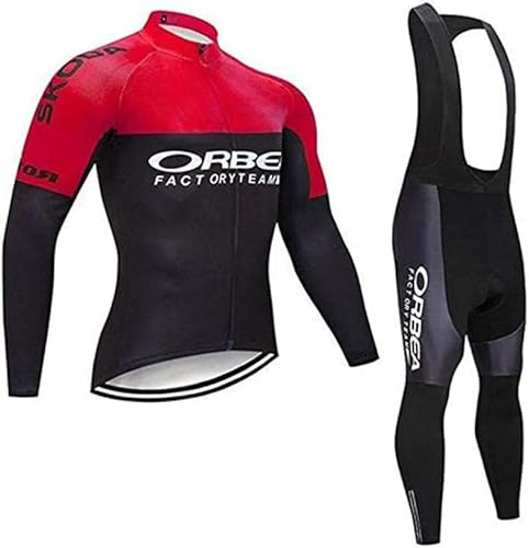 louizumify Tuta da Ciclismo a Maniche Lunghe da Uomo con 3 Tasche - Traspirante, Tuta Primaverile e Autunnale
