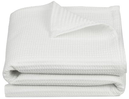 ZOLLNER Manta de 150 x 200 cm - 100% algodón - diseño Atemporal de Rombos - Color Blanco, Resistente y Transpirable - Lavable hasta 60 °C - Calidad de Ropa de Hotel - con certificación Oeko Tex®