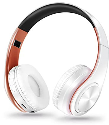 budiniao Stereo Sound Bluetooth-compatible 5.0 Headphone Computer Mobile Phone Fast Speed Noise Reduction Wireless Headset Desktop PC, White Rose Gold