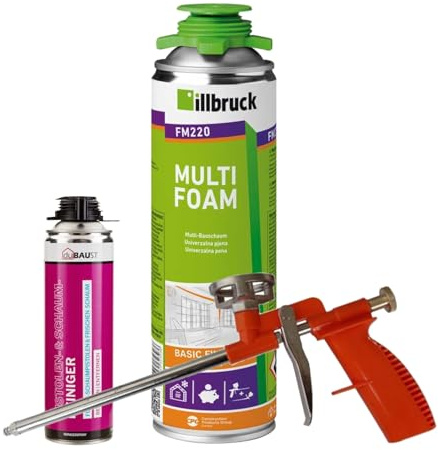 FM220 monteringsskum, pistolskum, multiskum, fönsterskum, hög ljudisolering, värmeisolering, 500 ml kombinationsset (med rengöringsmedel AA290 + skumpistol kompakt, 1 x 500 ml)