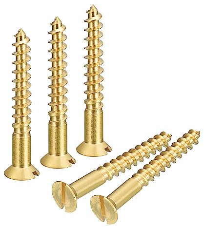 sourcing map Vis à Bois en Laiton, 10Pcs M6 x 50mm Vis Autotaraudeuse à Tête Plate à Entraînement Fendu, Fraisée pour Meubles de Menuiserie