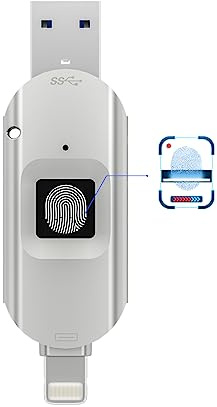 Gousido iPhone/iPad/iPadmini/Mac/PC USB3.0 Flash Drive 64GB with Fingerprint Encryption and Dual Lightning & USB 3.0 Connector