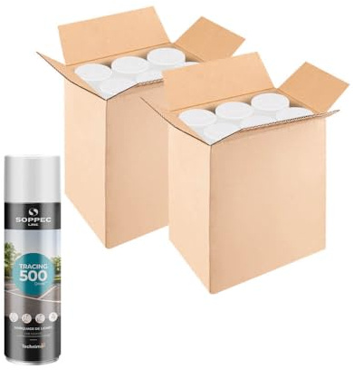 TMS Pro Shop 12 Dosen SOPPEC Bodenmarkierfarbe TRACING, weiß, 500 ml Spraydose, Art.-Nr. 608323 | Bodenmarkierungsfarbe | Straßenmarkierungsfarbe | Markierungsspray