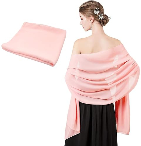 FUIPVGI Schal Stola, Stola Damen, Chiffon Schals, Stola Festlich für Abendkleid, Pashmina Schals, Festlich Fur Abendkleid Pashmina Schals, für Kleider Hochzeit Brautjungfer(Nude Pink, Einheitsgröße)
