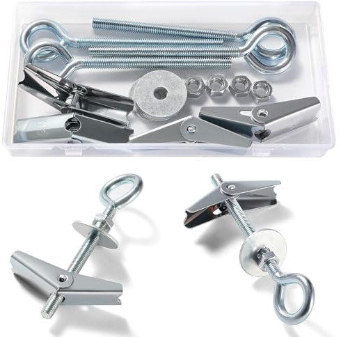 Lyeteung 4 Set M6 Fixations Crochets à Bascule à Ressort, Boulon Ailes Crochet, Crochet Fermé de Plafond en Plaques de Plâtre, avec Écrous Hexagonaux, Rondelles, pour Plafond Plantes Mur Maison