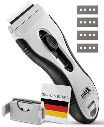 miaX Premium Spatola Multiuso 2.0 – Raschietto rimuovi silicone, con 8 lame di ricambio integrate – per piano induzione, vetro, adesivi, vernici