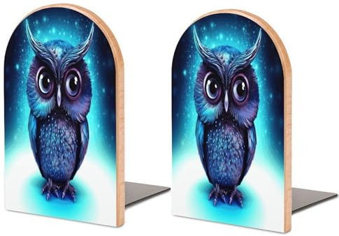 Buchstützen für Regale, Buchstützen für schwere Bücherhalter für Büro, Zuhause, Bibliothek, Buchstützen, strapazierfähig, blaues Eulen-Druck-Bücherregal