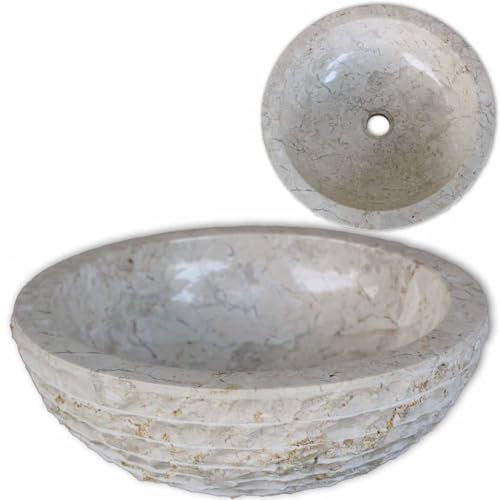AUVYI Gästetoilette Waschbecken Marmor 40 cm Creme Naturstein Waschbecken Badezimmermöbel Waschtisch Aufsatzwaschbecken Kosmetikraum Dekoratives Badezimmer Waschraum Schön