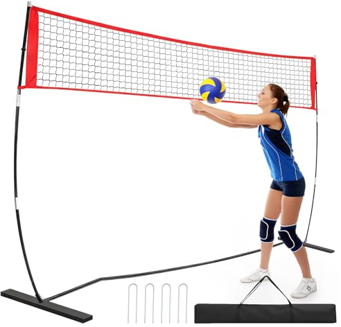 FBANG Red de Entrenamiento de Voleibol Autónoma 3.7m, Red Portátil con Altura Ajustable y Bolsa de Transporte, para Práctica de Remate y Saque
