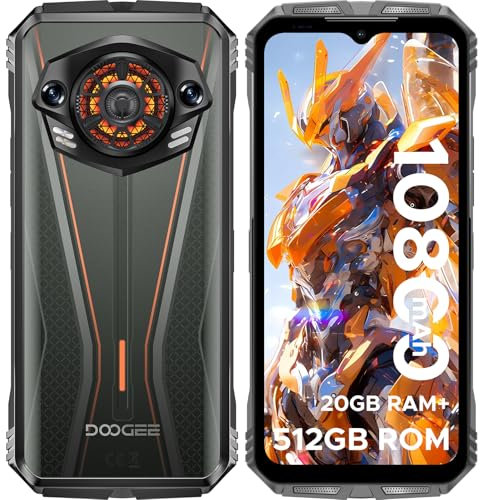 DOOGEE S Punk Pro Rugged Smartphone, 20GB+ 512GB/2TB, 128dB Altoparlanti, 10800mAh/33W Telefono Indistruttibile, LED Light, Android 14, 6.6 FHD+ 50MP, NFC/OTG/Dual 4G/90Hz Telefono Rugged, Arancia