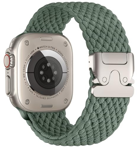 Epova flätat armband kompatibelt med Apple Watch armband 45 mm 46 mm 44 mm 49 mm 42 mm – män kvinnor tyg sport nylonarmband för iWatch Ultra 3-serien 11 10 9 8 7 6 5 4 3 SE, tallgrön