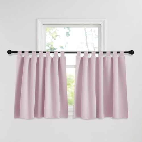 PONY DANCE Verdunklungsvorhänge Hellpink Kinderzimmer Gardinen Mädchen | Schlaufenschal 2er Set H90 x B140 cm, Sichtschutz, UV-Schutz, Kurz, für Küche, Wohnzimmer, Abdunkeln, Scheibengardinen