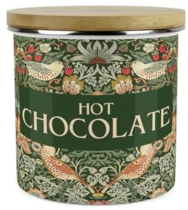 Purely Home Green Strawberry Thief Hot Chocolate Storage Canister - Morris Inspired Floral Tapestry Artwork - 1.2L Enamel Hot Drinks/Food Kitchen Storage Container