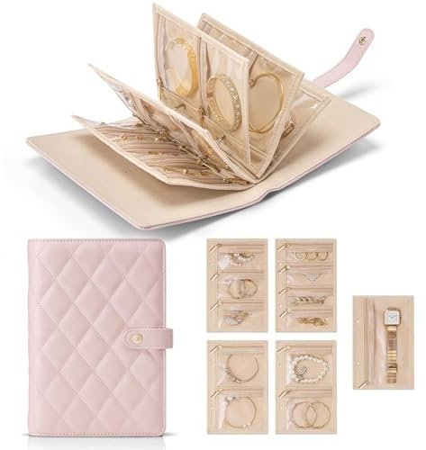 SYYHSYAL Travel Jewelry Organizer Case, Jewelry Storage Book Ring Binder with Clear Zipper Velvet Jewelry Pouches Bags for Rings,Necklace,Earrings,Valentines Day Gifts for Her