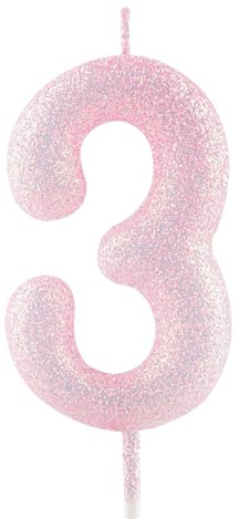 Geburtstagskerzen Zahlen 3, glitzernde Zahlenkerze zum 3, Leuchtende Rosa Kerzen, Kerzen für Kuchen, Toppers für Frauen Mädchen Geburtstags Jubiläum, Geburtstagsdekorationen, Partyzubehör