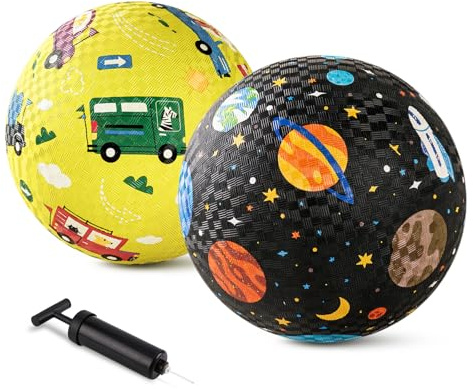 INPODAK 2 Pack Playground Ball 8.5Inch Childrens Ball Set Rubber Kids Balls for Age 3+ No-slip Inflatable Kickerball With Handpump Indoor Outdoor Activity Balls Easter Birthday Gifts for Boys Girls