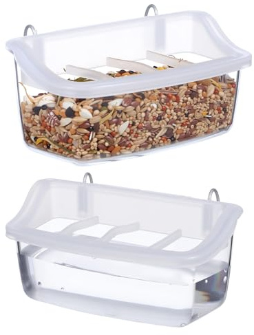 FUTUREORYY Mangiatoia per Uccelli da Esterno per Gabbia, 2 Pezzi in Plastica Trasparente 4 Scomparti, Resistente e Lavabile, Adatta per Pappagalli e Uccelli Domestici, per Giardino