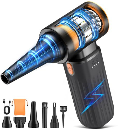 Soplador de Aire Potente, 3 Velocidades 200000 RPM, Batería de 8000 mAh, Aire Comprimido Limpieza pc Ultra Silencioso, Ideal para Limpiar Ordenadores, Teclados, Coches y Exteriores (Negro)