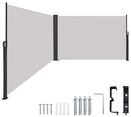 AufuN - Estor lateral de doble cara extensible para jardín, balcón y terraza, 160 x 600 cm, protección solar y cortavientos con soporte de pared, color gris