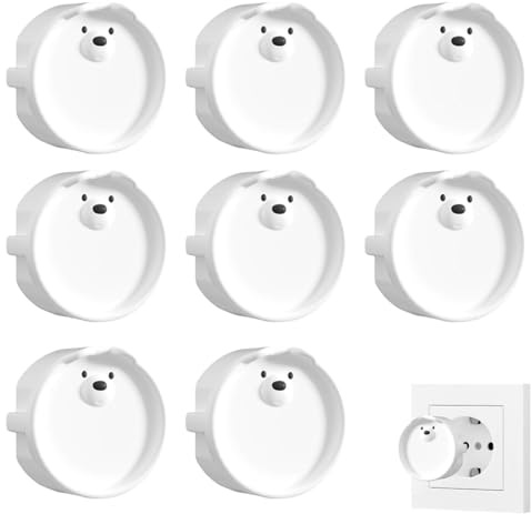 WeddHuis Lot de 8 Caches Prises en Silicone, Protection Décorative/Anti-Poussière, Couvercle Étanche pour Prises de Cuisine/Buanderie (Blanc)