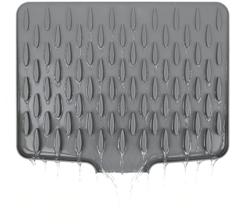 Wihozte Silicone Draining Mat, Large Non-Slip Silicone Dish Drying Mat, Fast - Tableware Fruit Vegetable Draining Board Mat, Folding Drying Mat for Kitchen Counter Sink Camping (1PCS Grey)