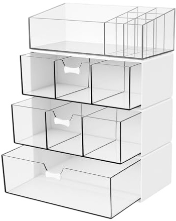 YIXNSW 4 Stück Stapelbare Kosmetik Organizer, Badezimmer Organizer mit Schubladen, Make Up Organizer für Kommode, Bad