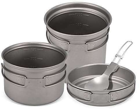Camping Titan Kochgeschirr Topf Pfanne Löffel für Outdoor Wandern Rucksackreisen Picknick Kochen Ausrüstung