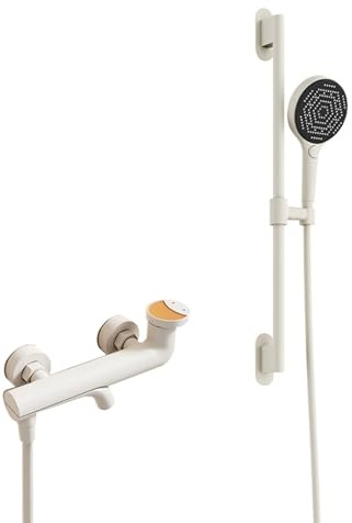 XJTNLB Grifo Bañera Leche Blanca Grifo de Ducha con Alcachofa y Barra Ducha Pared Giratorio de 90 ° Grifos Duchas de Baño