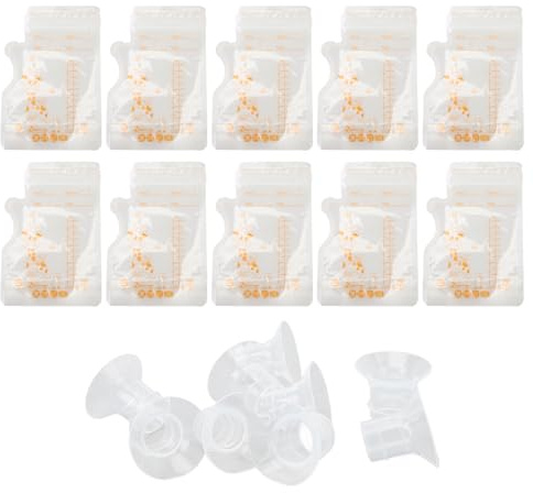 Inserti flangiati per tiralatte indossabili in silicone 19 mm 21 mm 24 mm Rivestimenti flangiati morbidi e confortevoli con sacchetti per latte da 250 ml per mamme che allattano