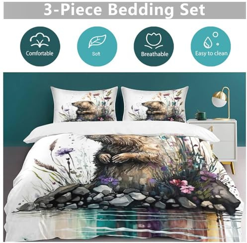 LLLBBB Beaver Duvet Cover Set with Pillowcase Soft Microfiber Bedding Set Comforter Cover for Adults Kids Quilt Covers 3Pcs Double (200x200cm)
