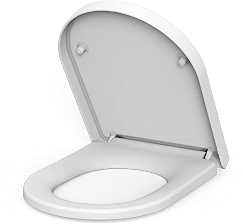 Asiento De Inodoro En Forma De d Con Mecanismo De Cierre Suave y Liberación Rápida – Plástico Resistente, Bisagras Ajustables De Acero Inoxidable, Fácil De Limpiar, Tamaño Universal – Blanco