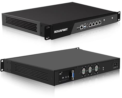 ROUAFWIT 1U Firewall Appliance N300(8C/8T), 4 x i226V 2.5GbE LAN, 2X 82599ES 10GbE SFP+, VPN, 19 Inch 1U Network Rackmount, VGA, Console, USB3.0, DDR5 0G RAM 0G SSD Barebone