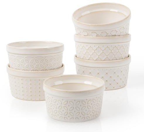 DOWAN Juego de 6 cuencos de porcelana de 180 ml, aptos para horno, 6 onzas, color crema brulee,
