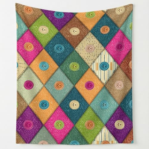 Geometrico Patchwork Plaid Coperta in pile in flanella, colorato pergolato a pois a righe, coperta morbida per adulti e bambini, 200 x 200 cm, multicolore