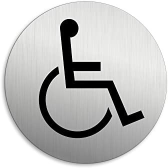 Targhetta per Porta - Handicap Targa Ø 75 mm Alluminio Spazzolato Auto-adhesiva