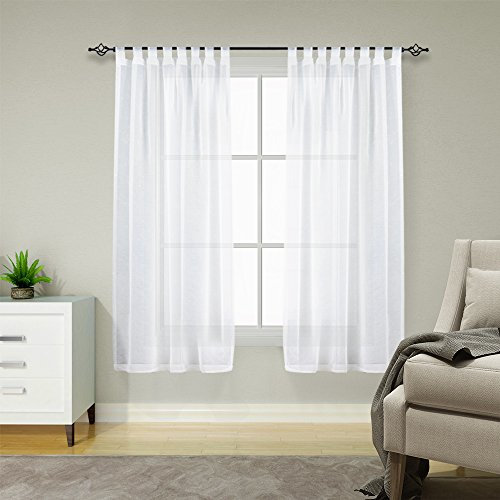 TOPICK Schlaufenschal 2er set Gardinen Wohnzimmer modern Schlaufengardinen vorhänge Schlafzimmer Gardinenschals Leinenoptik H145xB140 cm, Fenster Kurzgardinen mit Schlaufen Fertiggardinen Fenster Weiß