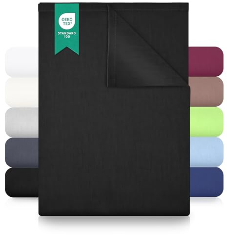 GREEN MARK Textilien sábana Plana 100% algodón – Sábana clásica sin elástico, Suave para la Piel, fácil de cuidar, Lavable a Alta Temperatura – Negro – 150x250 cm